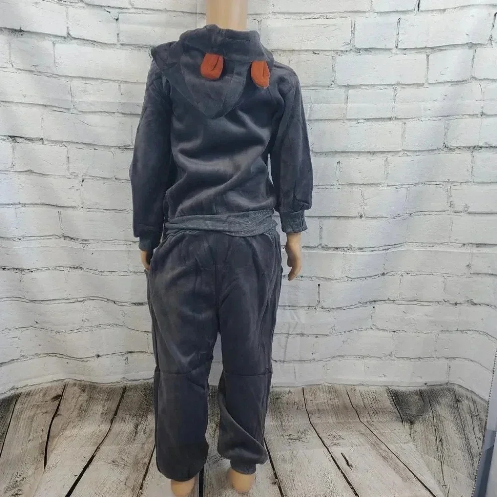 2T Toddler Grey Teddy Bear 2 piece Hoodie and Pants Velvet Outfit Set - Picture 11 of 14